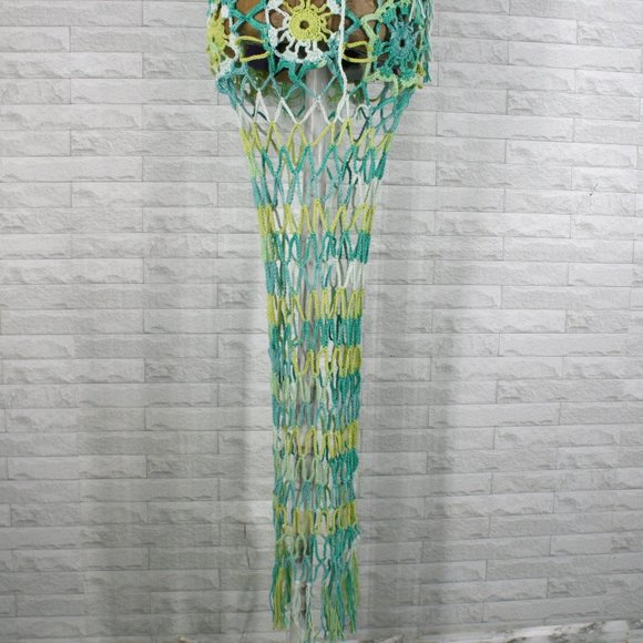 HAND CRAFTED Crochet Skirt Crop Top Set Mermaidcore Maxi Aqua One Size - Picture 5 of 16